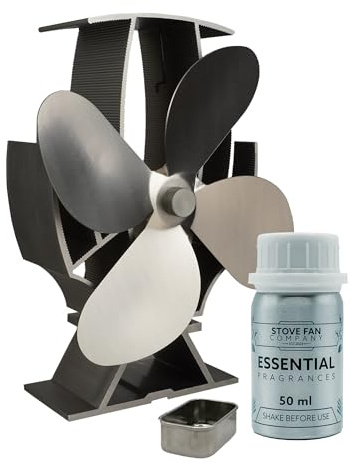 Forest Master Mini SuperFast Air Stove Fan with Fragrance Holder - Wood Burners and Log Burners - Efficient Heat Distribution and Scented Ambiance (Includes Fragrance) (Stainless Steel)