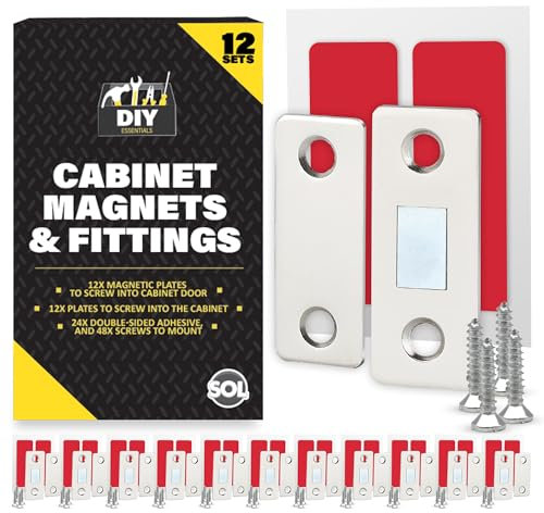 SOL 12pk Cabinet Magnets & Fittings – Magnetic Catches for Cupboards, Wardrobes, Kitchen Units, and Cabinets – Slim Door Catch Kit for Secure Closures, Drawers, and Furniture Doors