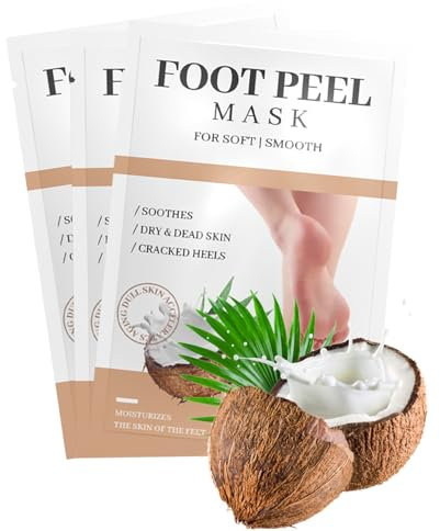 3 Paar Fußmaske, Fußpeeling Maske Hornhautentferner Socken for Weiche und Glatte Babyfüße, Hornhaut und abgestorbene Haut entfernen, Reparatur von rauen Fersen, Idee für Männer und Frauen - Kokosnuss