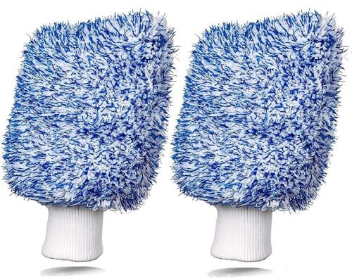 KLOPINXINGH 2 Pcs Microfiber Car Wash Mitt Cleaning Gloves Soft Absorbent and Scratch Free Cleaning Gloves Professional Scratch Free Polishing Cleaning Mitts for Auto Motorcycle