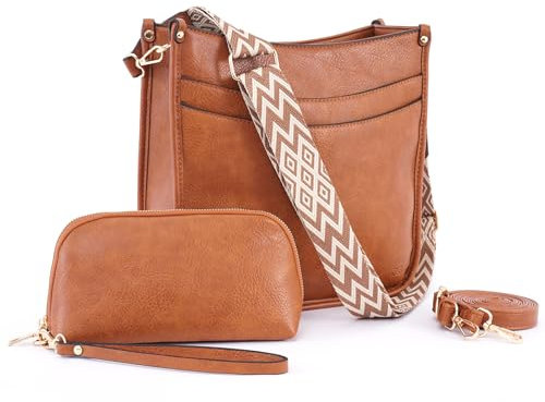 PS PETITE SIMONE Umhängetasche Damen Crossbody Bag mit Clutche Handtasche Braun für Tägliches Arbeiten Einkaufen Handy Schultertasche für Frauen Zwei Verstellbar Schultergurten Ausgestattet Doris