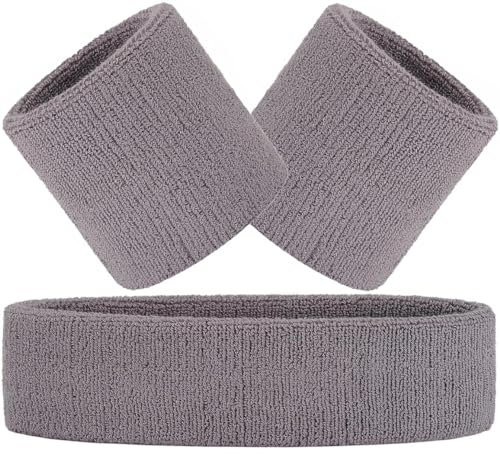 Hatstar - Lot de 3 bandeaux éponge | 1 bandeau + 2 bandeaux éponge pour poignets | Accessoires de sport pour homme et femme | Adapté aux adolescents et adultes (Gris, Unisex, Normal)
