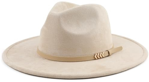 Pro Celia Wide Brim Fedora Hat for Men Women Big Rancher Felt Hat (US, Alpha, One Size, Belt-Beige)