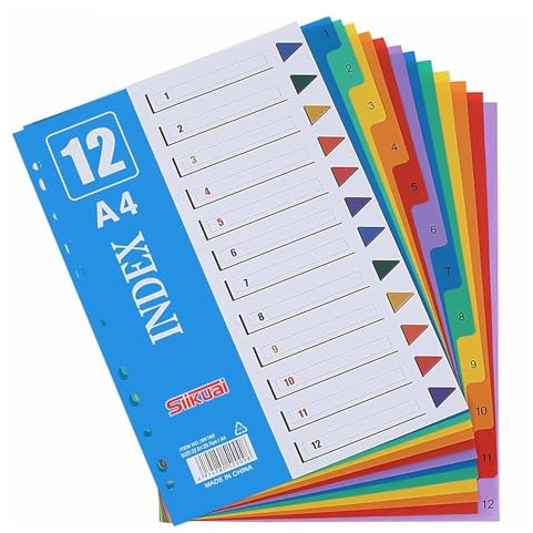 hautllaif File Dividers A4,3 Pack of A4 Folder Dividers for Ring Binders & Lever Arch Files,Colorful Plastic Binder Dividers with 12 Parts,Perfect for Office,School & Home Use