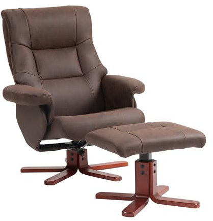 HOMCOM Recliner Chair with Footstool, Upholstered Armchair with Adjustable Backrest, Leisure Lounge Chair for Living Room, Bedroom, Dark Brown