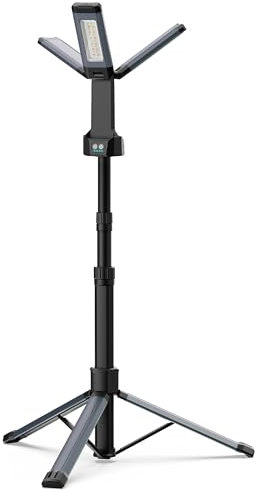 PARTPHONER Rechargeable LED Work Light, 67 Tall Portable Cordless, 8AH Battery, 500/1500/2500 Lumen, 4000/6500K Dimmable Camping Light with Detachable Tripod, Gray (Carrying Bag Included)
