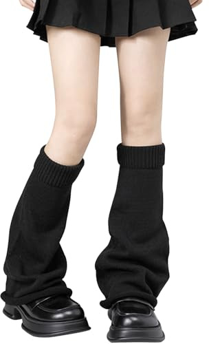 Women's Long Leg Warmers, Knitted Thermal Legwarmers for Girls, Punk Over Knee High Socks Kawaii Boots Cuff Cover, Black, One Size