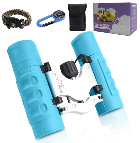 Erzekrim Fernglas für Kinder, Mini Fernglas Vergrößerung 8X21 Outdoor Exploration Spielzeug Fernrohr ab 3-12 Jahre mit Kompass und Tasche für Vogelbeobachtung, Wandern, Abenteuer (Hellblau)