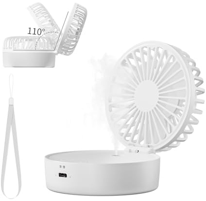 Berelin Portable Fan with Water Mist Spray, Mini Pocket Desk Fan with 5 Speeds, 2600mAh USB Rechargeable Hand Held Fans with Water Mist Spray, Personal Mini Table Fans for Home Travel Outdoor (White)