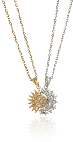 Collier pour Femme, Collier Couple Soleil et Lune Cadeau, Colliers D'amitié