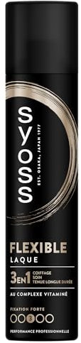 SYOSS, Laque, Tenue Flexible, 3en1, Coiffage, Soin, Tenue longue durée, Formule au complexe vitaminé, Provitamine B5, Niacinamide, Fixation forte, Performance Professionnelle, 300ml