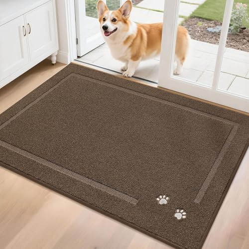 BEQHAUSE Tapis Entree Interieur, 80 * 120cm Tapis d'Entrée Intérieur Antidérapant, Antidérapant, Lavable en Machine, Absorbantes pour Chien, Entrée, Porte et Couloir, Gris Foncé