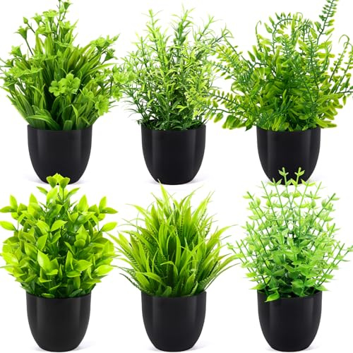 TEBOKHAD 6 Pezzi Mini Pianta Finta, Piante Finte Da Interno, Piantine Finte Decorative Con Vasetto per Arredare Uffici, Camere Da Letto, Terrazze, Soggiorni E Bagno Decorazione Interno