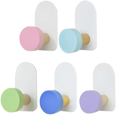 Motrijuka 5-Pack Vibrant Children's Wall Hooks with Strong Adhesive for Smooth Surfaces - Ideal for Organizing Towels, Clothes, and Accessories