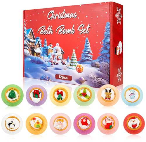 Weihnachts-Badebomben, 12 Kinder-Badebomben, Adventskalender 2025, mit Überraschungs-Tierspielzeug im Inneren, für Geburtstag, Weihnachtsgeschenke, Weihnachten, Kinder, Adventskalender