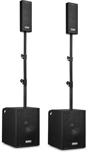 Vonyx VX1020BT – Sistema 2.2 Activo 1050W con Bluetooth, USB, SD, Doble subwoofer 10”, Micro, Trolley, Funda y Soportes, Equipo de Sonido Profesional para Eventos, Fiestas y DJ, Color Negro
