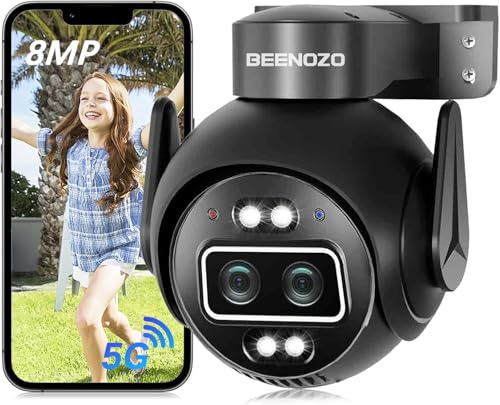 8MP - Telecamera di sorveglianza WiFi esterna/interna, monitoraggio automatico, 360° PTZ, con doppia lente, monitoraggio intelligente, visione notturna a colori 30 m, rilevamento umano, audio