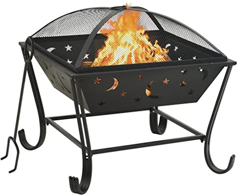 LoogCape Brandkorg med förklädeskrok 62 cm XXL stål för trädgård terrass dekoration och värme utomhus med gnistskydd och robust design