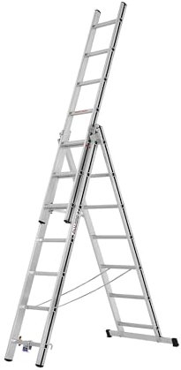 Alu-Mehrzweckleiter, Einsteigermodell, 3 x 7 Sprossen, max. Arbeitshöhe 5,10 m.