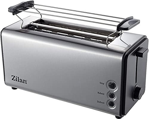 Zilan,Tostadora Ranura Larga | Toast Automat | XXL 4 tostadas, 1400 Watt | 5 niveles de bronceado regulador | bollos | Función de Descongelado I Acero Inoxidable |