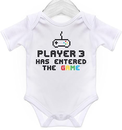 ART HUSTLE Player 3 Has Entered The Game Short Sleeve Bodysuit/Baby Grow For Baby Boy Or Girl (White, 3-6m)