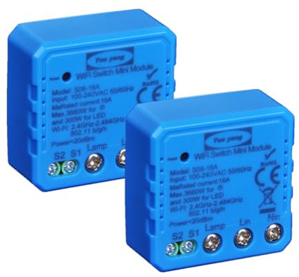 Interruttore MINI r2 Fai-da-te Smart Switch Piccolo corpo Telecomando WiFi Supporto esterno Funziona con Google Home e Alexa (2pcs)