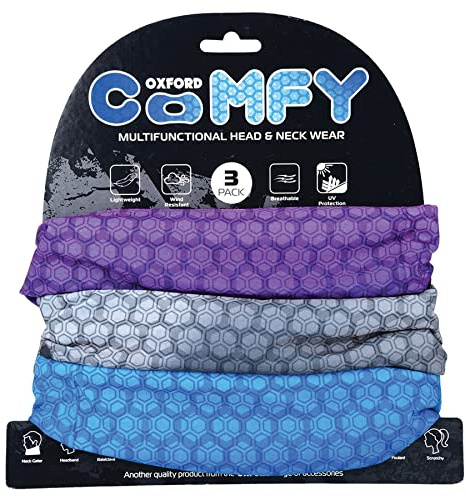 OXFORD Comfy Head Helmet Scarf Neck Warmer. Prismatic. 3-Pack. Head and Neck Wear Bike Scarf Base Layer. NW144