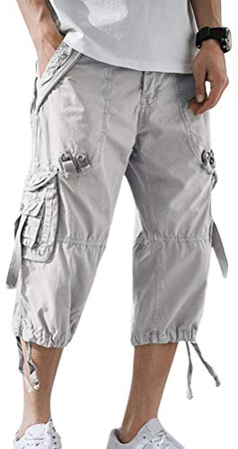 ORANDESIGNE Shorts Cargo Homme Rétro Baggy Pantacourt Casual Combat Pantalon Court Militaire Outdoor Bermudas Multi-Poches de Loisir Travail Sport Jogging Grande Taille A Blanc XX-Large