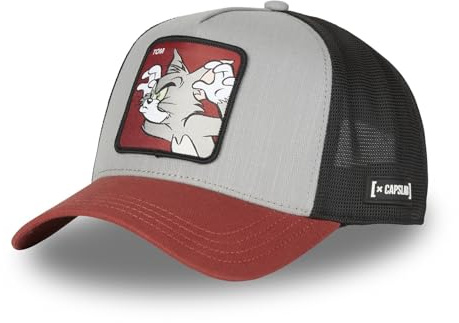 Capslab Tom Grimace Tom et Jerry Gris Rouge Bordeaux Casquette de Camionneur