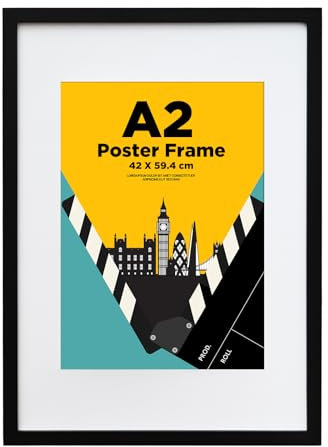 A2 Picture Frame, A2 Frame 100% Solid Wood Matted for A3, a2 Photo Frame with Acrylic Glass, A2 Poster Frames for Wall Mounting, 42 X 59.4 cm Certificate Frames for Portrait, Black