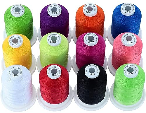New brothread 12 Leuchtende Farben Mehrzweck 100% Mercerisierte Baumwollfaden 30WT (50S/3) 600M zum Quilten, Nähen und Sticken