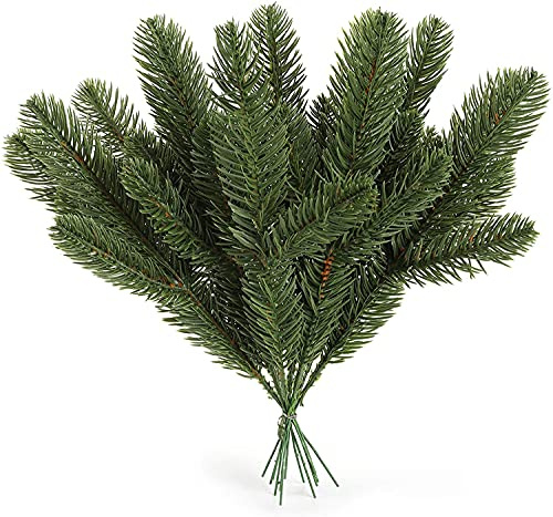 Yesland 50pcs Artificial Pine Branches, 11 x 4/27.9 x 10cm and Features 3 Stems Greenery Xmas Pine Picks Leaves Twigs for Garland Wreath Christmas Embellishing and Home Garden Decoration