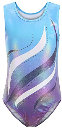 Sinoeem Gymnastikanzug Kinder Mädchen Langarm/Ärmellos Klassisch Turnanzug Ballettröckchen Trikotanzug Tanz Gymnastik Training Dancewear für Mädchen (Blau-Ärmellos, 5-6Jahre)