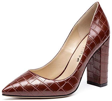 Castamere Escarpins Femme Bout Pointu Bloc Talon 10CM Rouge Bourgogne Fissure Escarpin EU 41