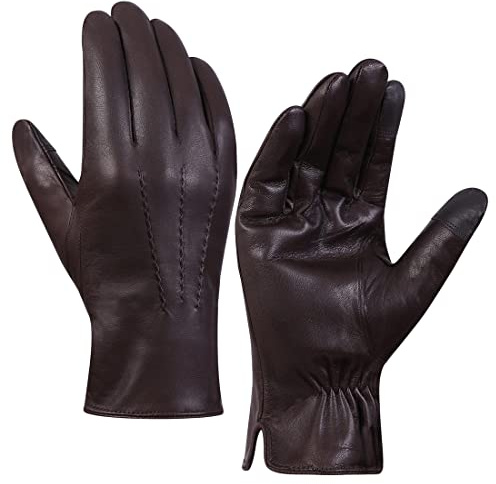 Harssidanzar Läderhandskar för män, fleecefoder pekskärm GM040EU, BRUN, L