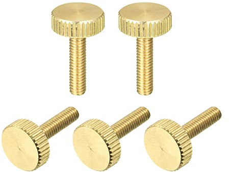 sourcing map Knurled Thumb Screws, M4x16mm Flat Brass Bolts Grip Knobs Fasteners for PC, Electronic, Mechanical 5Pcs