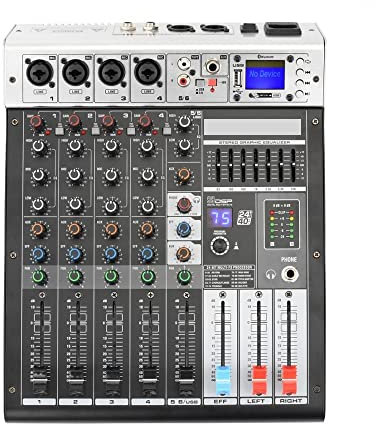 LERORA Equipo de DJ para Fiesta ADM-GBR6 Efecto de repetición de Potencia Fantasma de la Serie USB Función Bluetooth Karaoke DJ Consola 9 9DSP Mezcla Audio 6 Canal (Color : ADM-GBR8P)