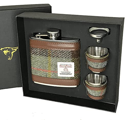 Glen Appin of Scotland Harris Tweed Hip Flask Gift Set - MacLeod Tartan HF2150-COL15