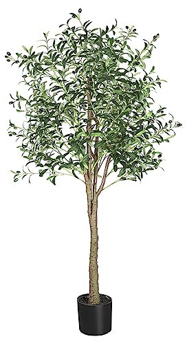 YOLEO 6FT Artificial Olive Tree Faux Silk Olive Plant with Lifelike Leaves Fake Tree for Home Office Indoor Decor (Style 2)