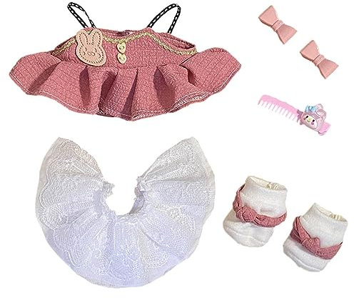 niannyyhouse Ropa de muñeca de felpa de 20 cm, vestido de enagua, zapatos, accesorios, falda de princesa, juego de peluche suave (rosa)