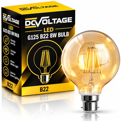 Vintage LED Light Bulb, B22 Bayonet Cap 8W (60W Equivalent) G125 Large Globe LED Filament Bulb,2700K Warm White CRI>90 450 Lumen, Amber Glass, Dimmable Old Fashioned Bulb, 90% Energy Saving,Pack of 1