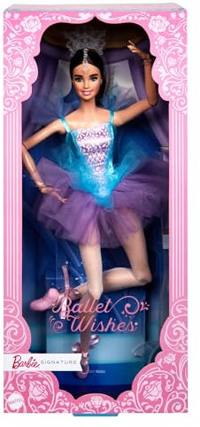 Barbie Signature Ballet Wishes Doll (Brunette, 12 in), Posable, Wearing Ballerina Costume, Tutu, Pointe Shoes & Tiara, Gift for 6 Year Olds and Up, JCW44