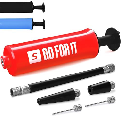 Sportbit Ballpumpe mit 2 Nadeln, 2 Düsen, Verlängerungsschlauch - Ballpumpe für Sportbälle, Basketballpumpe, Fußballpumpe, Volleyballpumpe - Anpasbare Luftpumpe für Aufblasbares