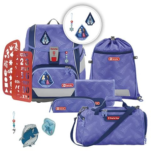 Step by Step Schulranzen-Aktions-Set 2IN1 Plus „Ice Princess “ 8-teilig, inkl. Sporttasche & 2 Sets Magic MAGS, lila, ergonomisch & höhenverstellbar, mit Reflektoren, für Mädchen, ab der 1. Klasse