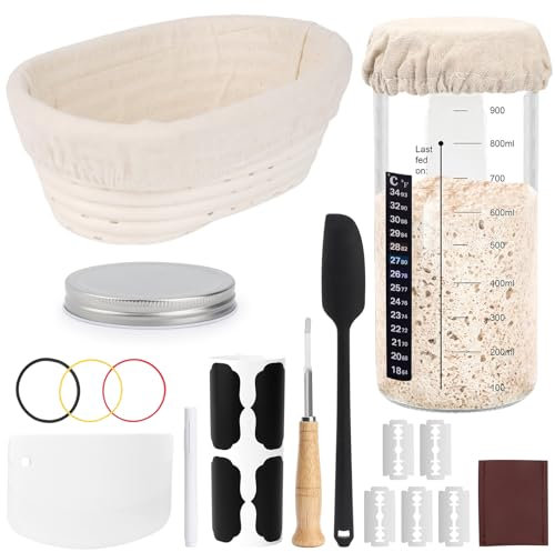 Accessoires de cuisson du pain,kit de démarrage de fermentation du pain,paniere a pain,pot à levain de 1000 ml,Machine de fermentation du pain indispensable pour les débutants