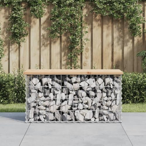 Rantry Banc gabion - Banc de parc - Panier en pierre - Panier métallique - Banc de jardin - Banc de gabion - Banc de jardin en gabion - 83 x 31,5 x 42 cm - En pin massif