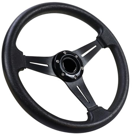 Acclcors Universal Racing Steering Wheel, 350mm/14in Drifting Steering Wheel with Horn Button, 6 Bolt Grip Vinyl Leather for Racing/Rally/Motorsport/Car Sim Driving (Black)