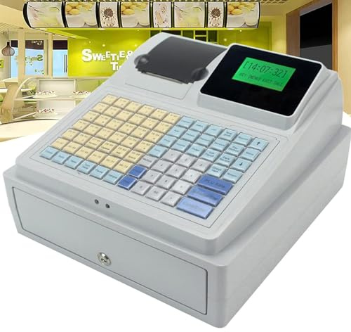 DUXMM 81 Keys Display-Caisse Enregistreuse Cashier Register with Drawer Flat Keyboard and Thermal Printer pour Petites Entreprises/Retail/Restaurant