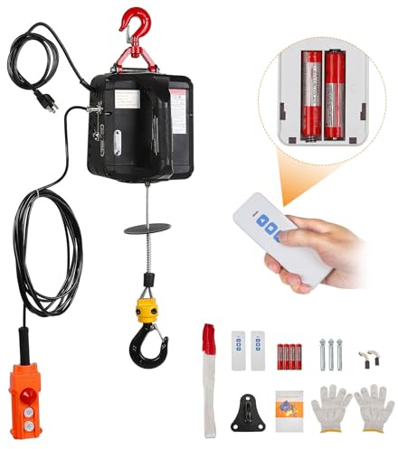 BEAMNOVA 1543lbs Portable 3-in-1 Electric Hoist Wireless Remote Control 110V 120 Volts 700kg Winch Crane Machine Hook Pulley System with Gloves