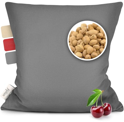 smøla Cojín de huesos de cereza para microondas, saco de granos 24x25cm I Cojín térmico 100% algodón I 750g de huesos de cereza I Bolsa de agua caliente natural para niños y adultos, gris noble